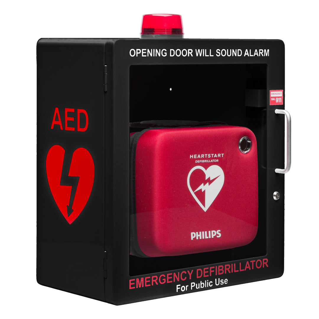 AED Defibrillator Wall Mount Cabinet - Alarm & Lock / White-Alarm & Lock / Black -  28
