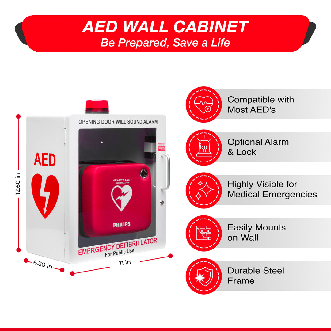 AED Defibrillator Wall Mount Cabinet - Alarm & Lock / White-Alarm & Lock / Black -  2