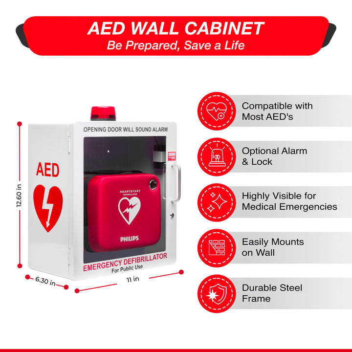AED Defibrillator Wall Mount Cabinet - Alarm & Lock / White-Alarm & Lock / Black -  2