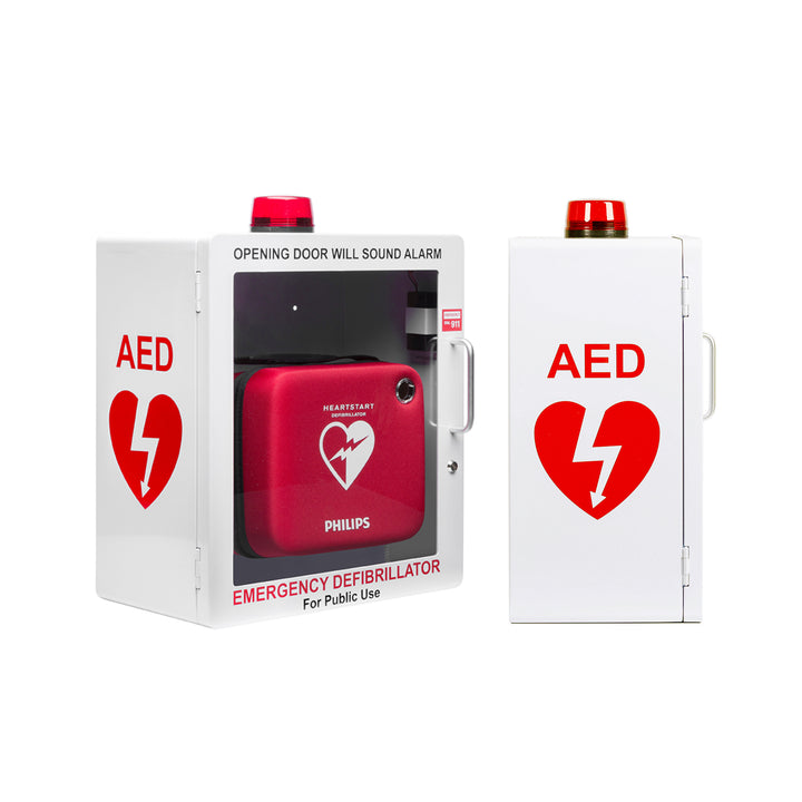 AED Defibrillator Wall Mount Cabinet - Alarm & Lock / White-Alarm & Lock / Black -  1