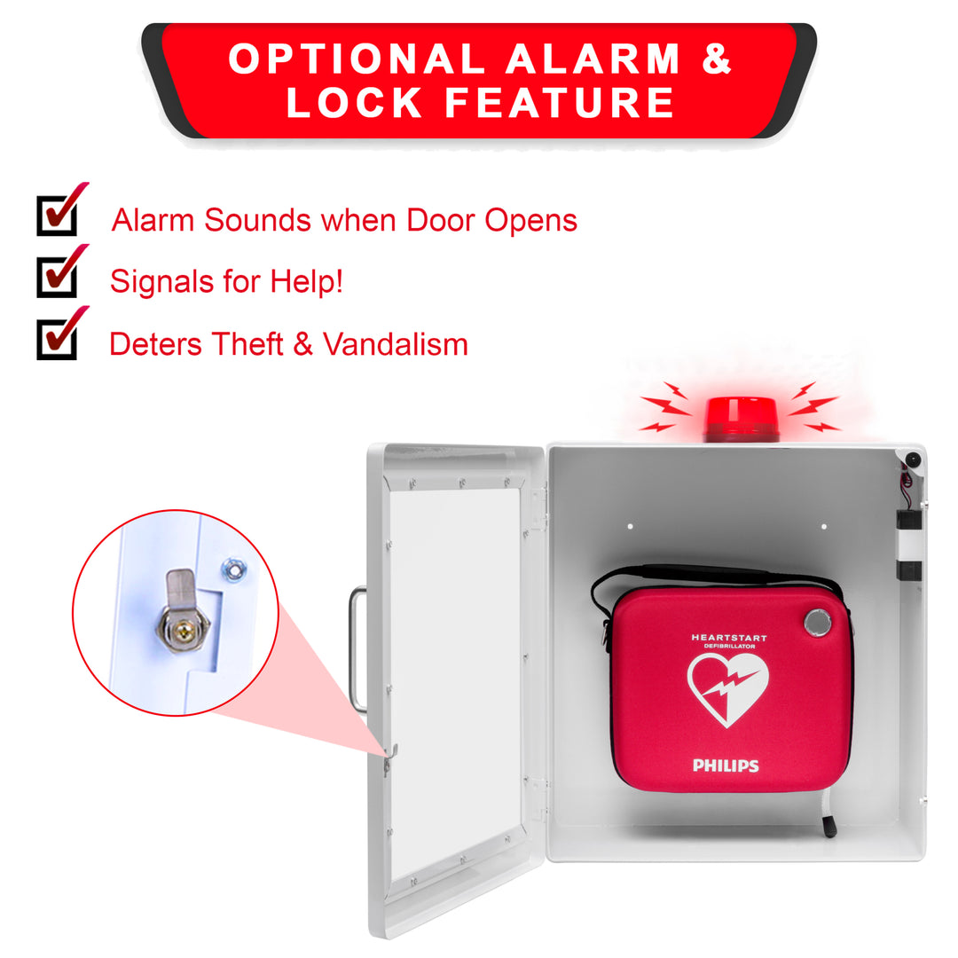 AED Defibrillator Wall Mount Cabinet - Alarm & Lock / White-Alarm & Lock / Black -  5