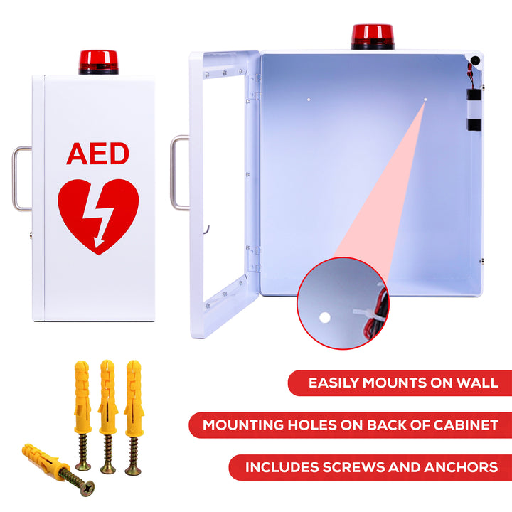 AED Defibrillator Wall Mount Cabinet | Optional Alarm & Lock | Durable Steel Frame | Fits All Brands of AED's for Public Spaces or Home