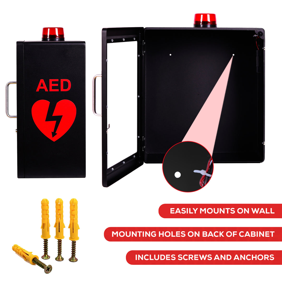 AED Defibrillator Wall Mount Cabinet | Optional Alarm & Lock | Durable Steel Frame | Fits All Brands of AED's for Public Spaces or Home