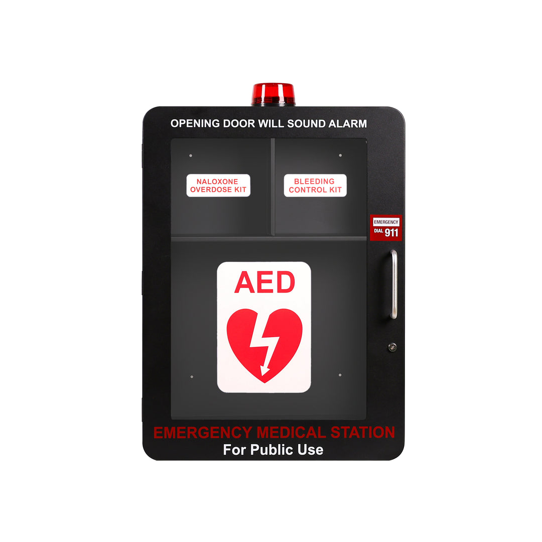 Emergency Medical Station | AED & Naloxone Wall Mount Cabinet Designed to Store AED's, Naloxone Overdose Kits, Bleeding Control Kits & First Aid Kits for Public Spaces