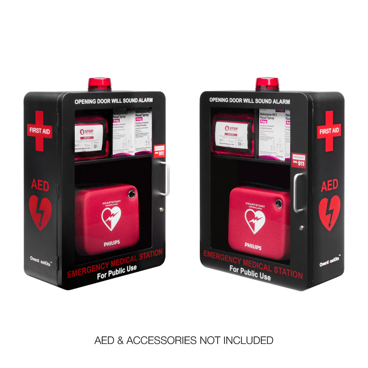 Emergency Medical Station | AED & Naloxone Wall Mount Cabinet Designed to Store AED's, Naloxone Overdose Kits, Bleeding Control Kits & First Aid Kits for Public Spaces