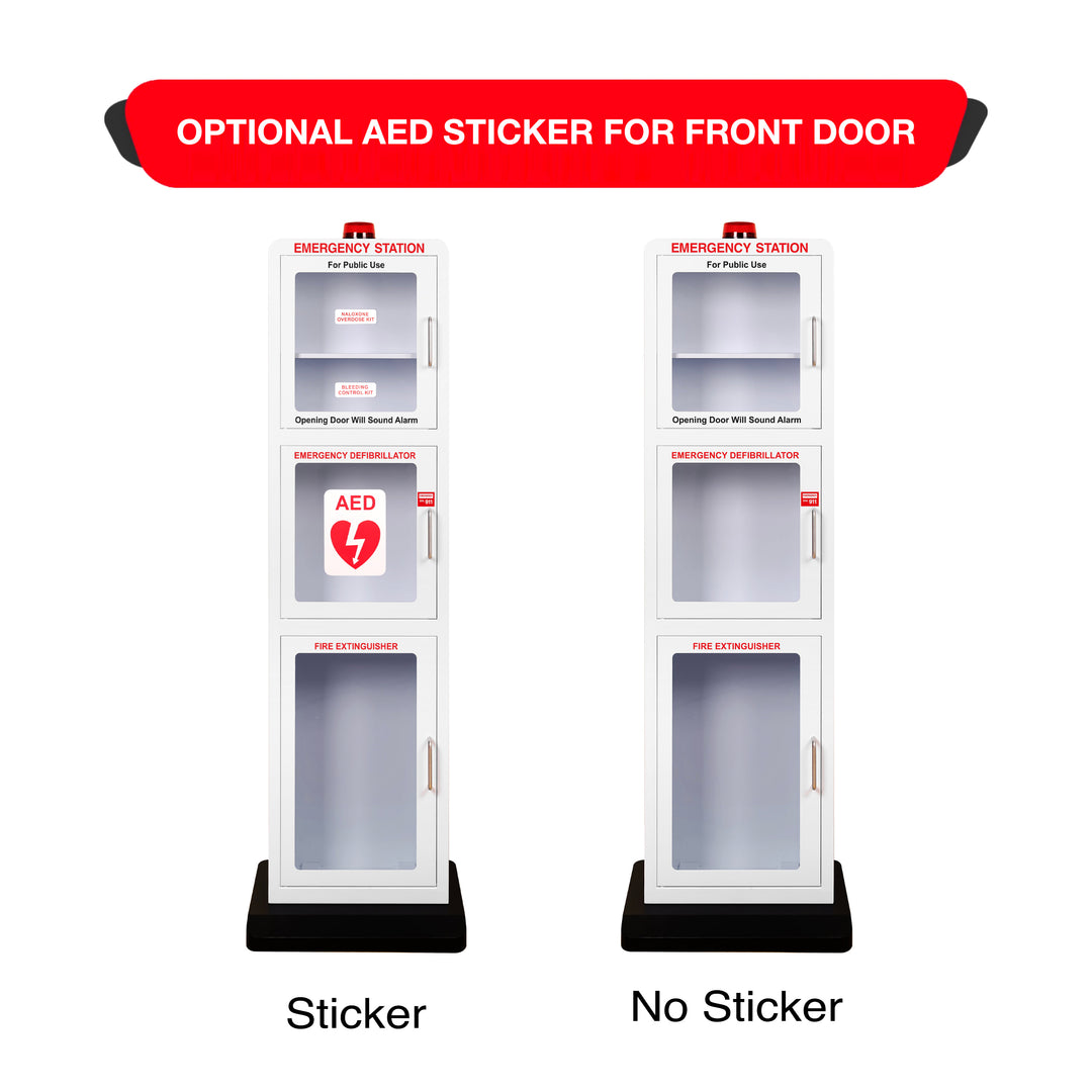 Emergency Station | Store AEDs, Fire Extinguishers, Naloxone Overdose Kits, Bleeding Control Kits & First Aid Kits in a Large Floor Stand Cabinet for Public Spaces