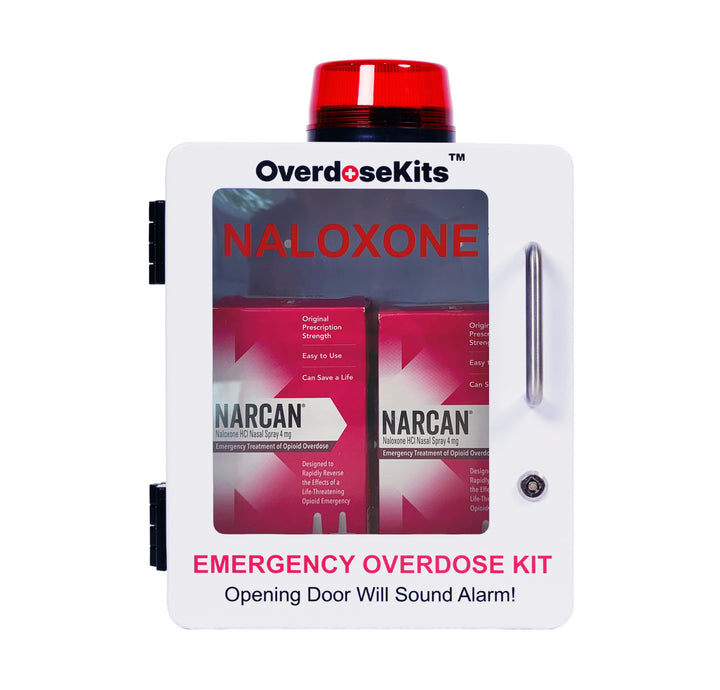 Naloxone Overdose Emergency Kit Cabinet - Designed for Wall Mount & Public Access (Optional Alarm & Lock)