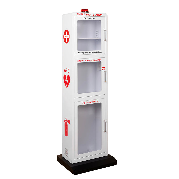 All-in-One Emergency Safe Station Floor Stand – AED, Naloxone, First Aid & Fire Storage - White / Standard (Indoor & Outdoor Use)-White / Heating Included -  10