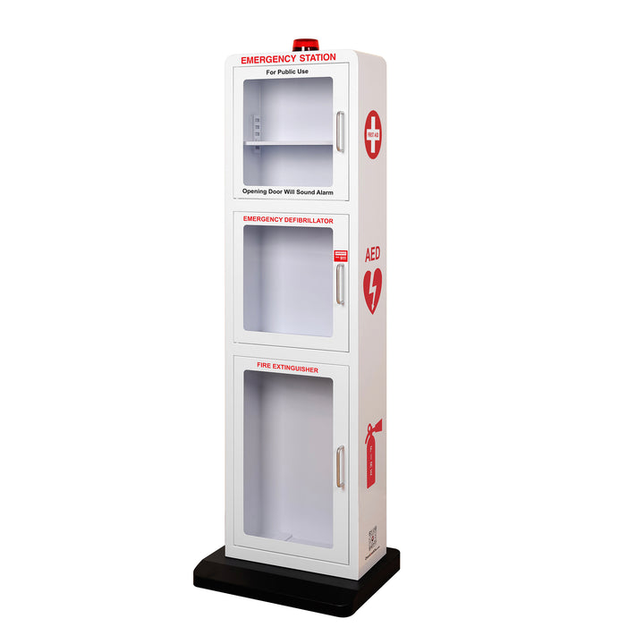 All-in-One Emergency Safe Station Floor Stand – AED, Naloxone, First Aid & Fire Storage - White / Standard (Indoor & Outdoor Use)-White / Heating Included -  11