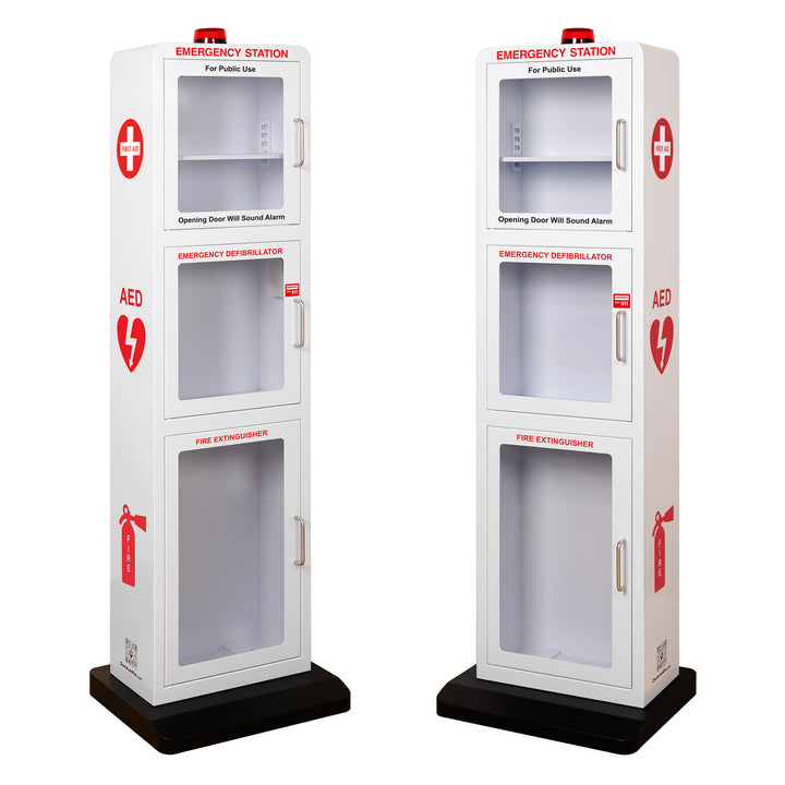 All-in-One Emergency Safe Station Floor Stand – AED, Naloxone, First Aid & Fire Storage - White / Standard (Indoor & Outdoor Use)-White / Heating Included -  8