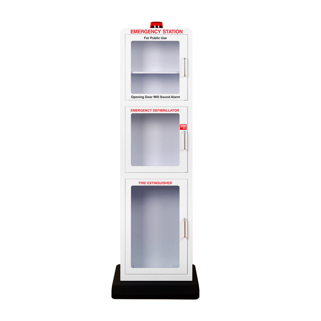 All-in-One Emergency Safe Station Floor Stand – AED, Naloxone, First Aid & Fire Storage - White / Standard (Indoor & Outdoor Use)-White / Heating Included -  9