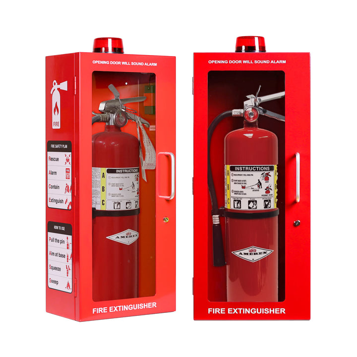 Fire Extinguisher Cabinet | Wall & Surface Mount | Holds 2.5 pound, 5 lb or 10 lb Extinguishers | Optional Alarm & Lock | Fire Safety Instructions Included