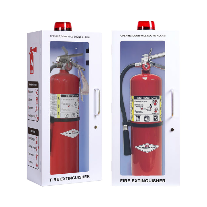 Fire Extinguisher Cabinet | Wall & Surface Mount | Holds 2.5 pound, 5 lb or 10 lb Extinguishers | Optional Alarm & Lock | Fire Safety Instructions Included