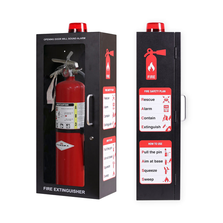 Fire Extinguisher Cabinet | Wall & Surface Mount | Holds 2.5 pound, 5 lb or 10 lb Extinguishers | Optional Alarm & Lock | Fire Safety Instructions Included