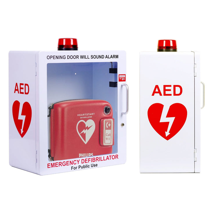 AED Defibrillator Wall Mount Cabinet | Optional Alarm & Lock | Durable Steel Frame | Fits All Brands of AED's for Public Spaces or Home