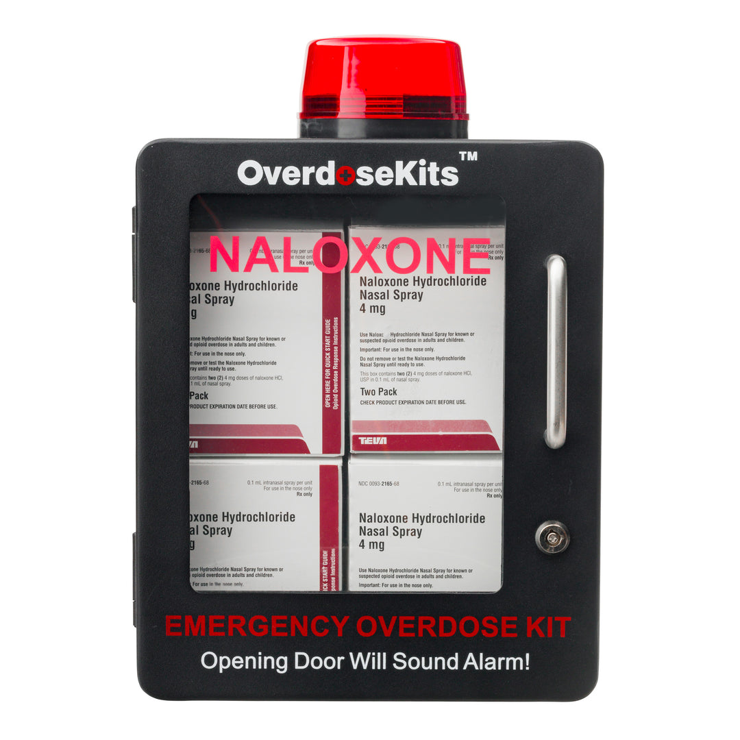 Naloxone Overdose Emergency Kit Cabinet - Designed for Wall Mount & Public Access (Optional Alarm & Lock)