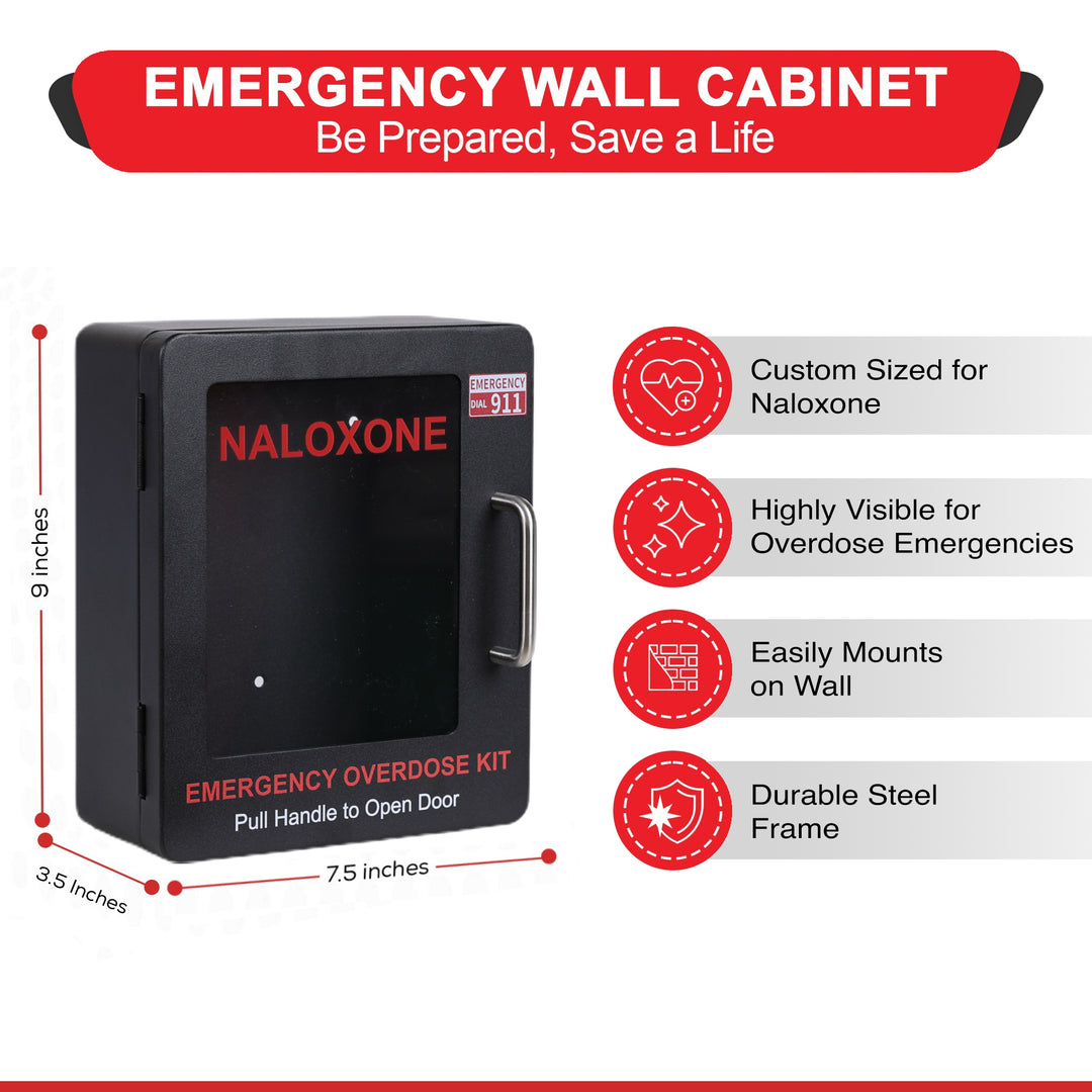 Naloxone Overdose Emergency Kit Cabinet - Designed for Wall Mount & Public Access  (No Alarm or Lock)