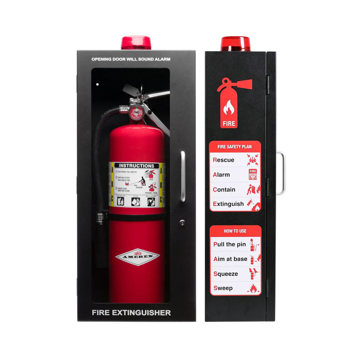 Fire Extinguisher Cabinet | Wall & Surface Mount | Holds up to 10 lb Extinguishers | Optional Alarm & Lock | Fire Safety Instructions Included