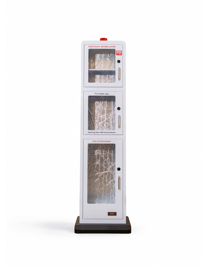 All-in-One Emergency Safe Station Floor Stand – AED, Naloxone, First Aid & Fire Storage
