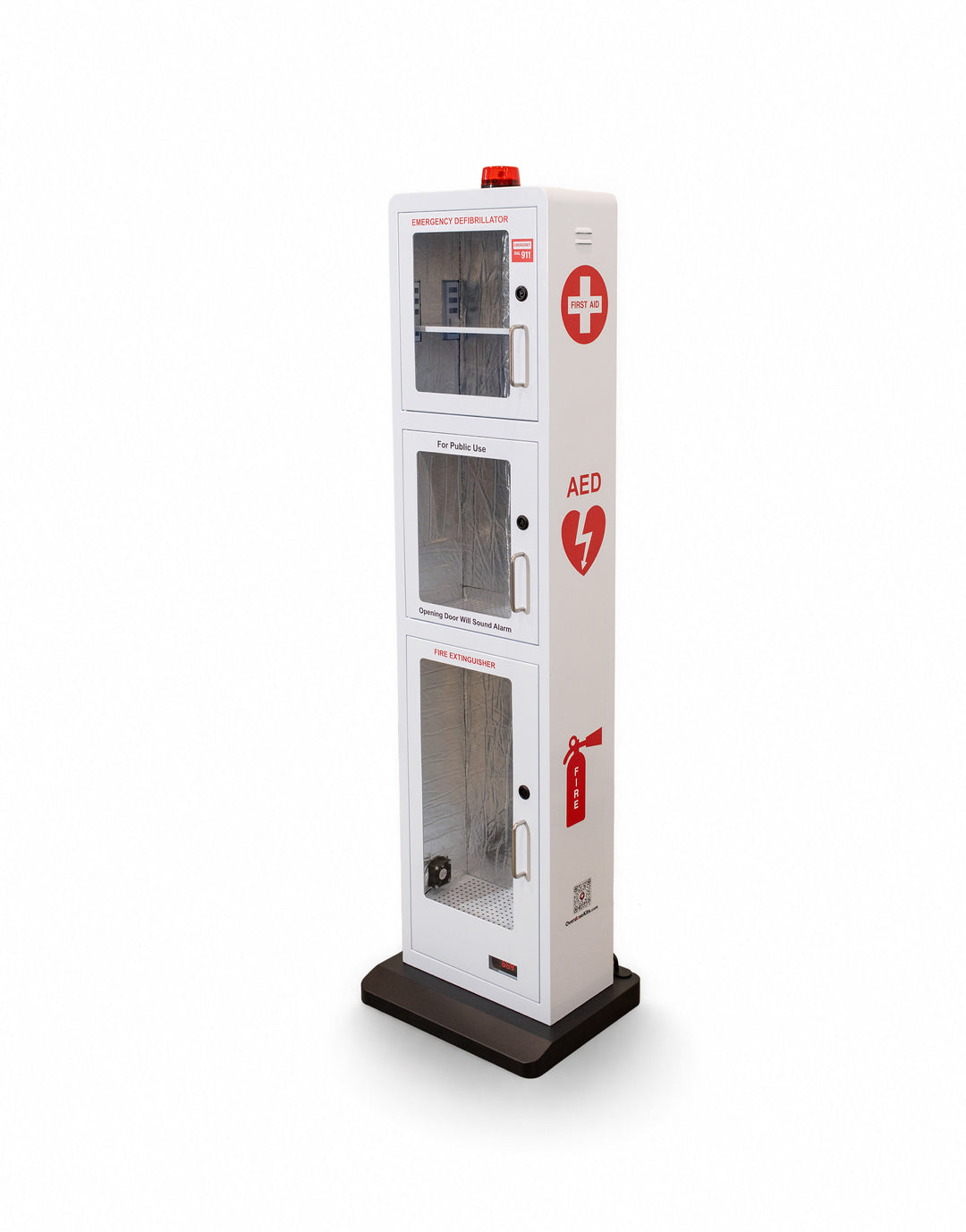 All-in-One Emergency Safe Station Floor Stand – AED, Naloxone, First Aid & Fire Storage