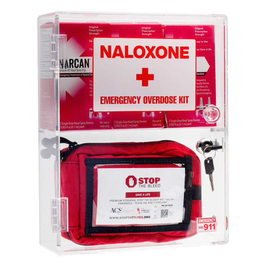 Naloxone & Bleeding Control Kit Emergency Wall Mount Cabinet (Clear)