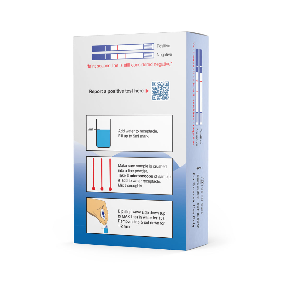 Test strip packaging with instructions on a white background