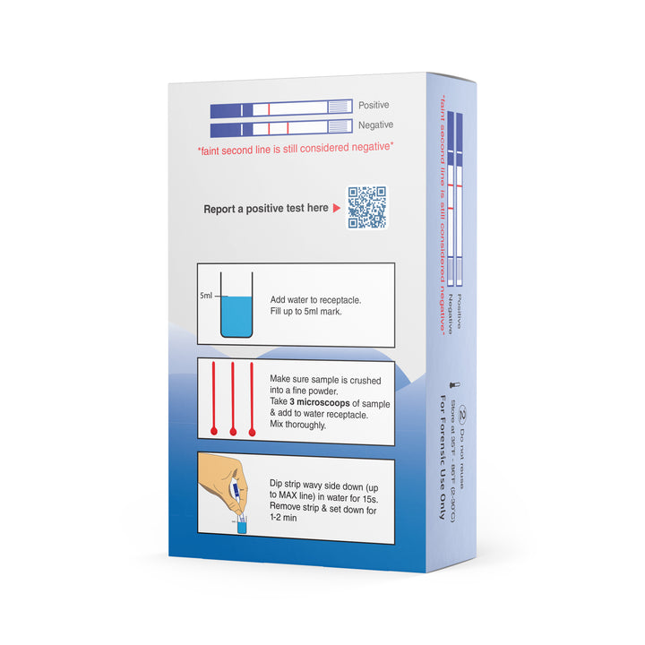 Test strip packaging with instructions on a white background