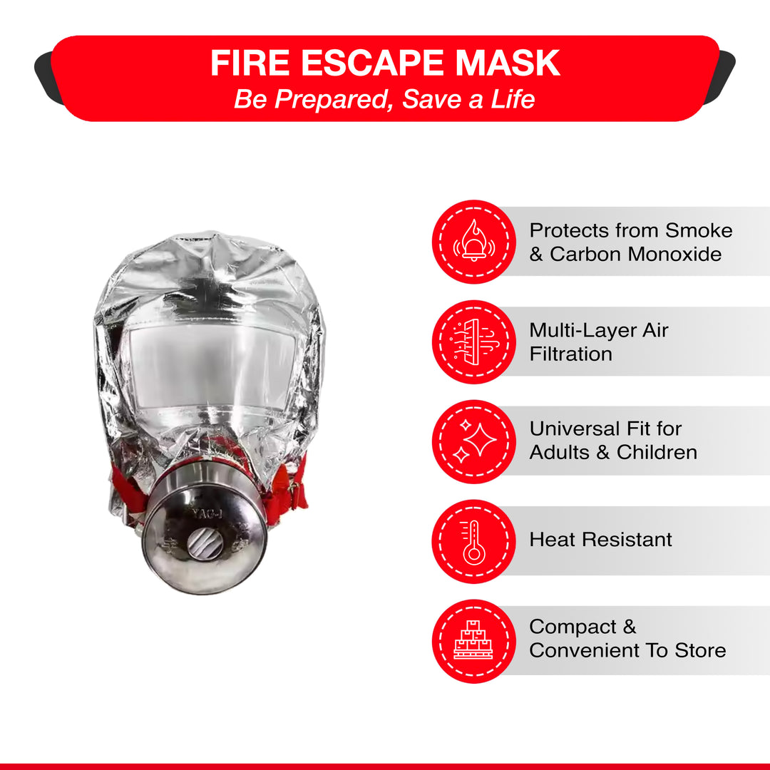 Fire Emergency Escape Mask & Hood | Respirator Protection Against Smoke, Carbon Monoxide & Other Fire Contaminants | 30 Minute Protection