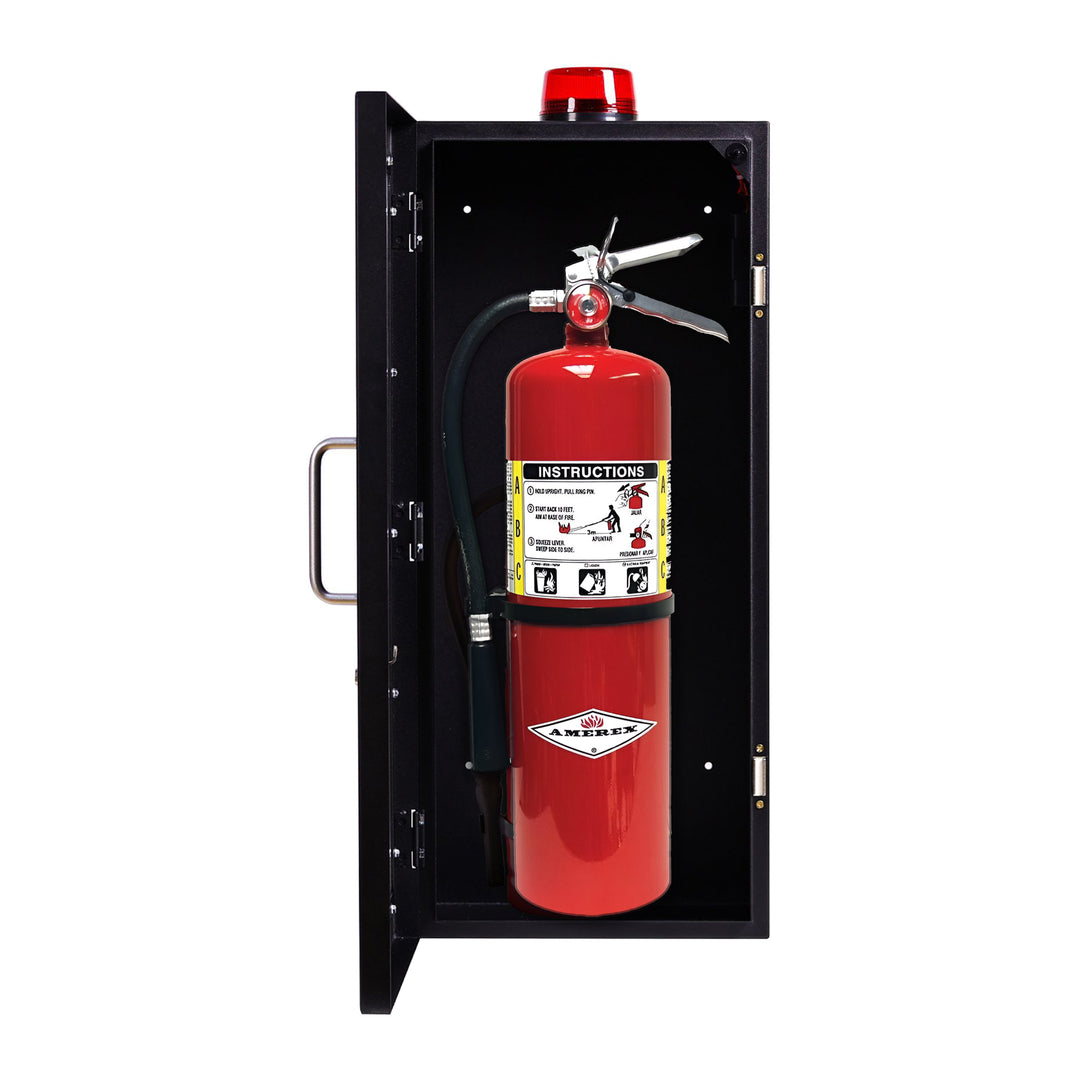 Fire Extinguisher Cabinet | Wall & Surface Mount | Holds 2.5 pound, 5 lb or 10 lb Extinguishers | Optional Alarm & Lock | Fire Safety Instructions Included