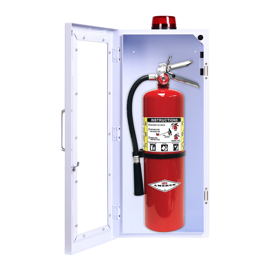 Fire Extinguisher Cabinet | Wall & Surface Mount | Holds 2.5 pound, 5 lb or 10 lb Extinguishers | Optional Alarm & Lock | Fire Safety Instructions Included