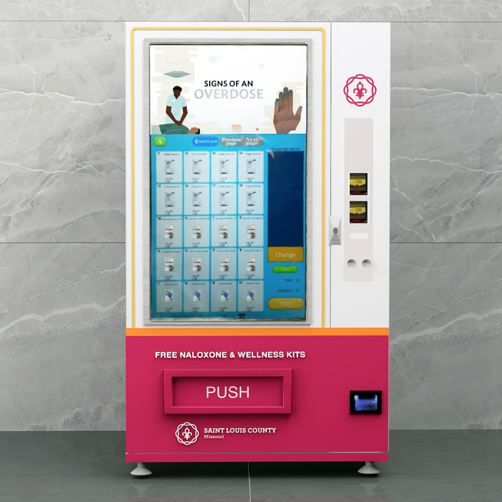 Naloxone Harm Reduction Vending Machine with 55" Video Screen