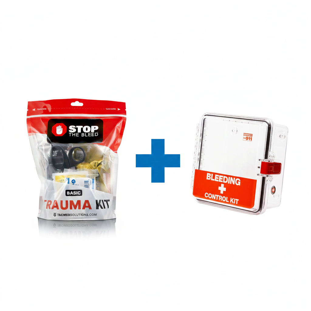 STOP THE BLEED Trauma Bleeding Control Kit + Emergency Outdoor Wall Mount Cabinet