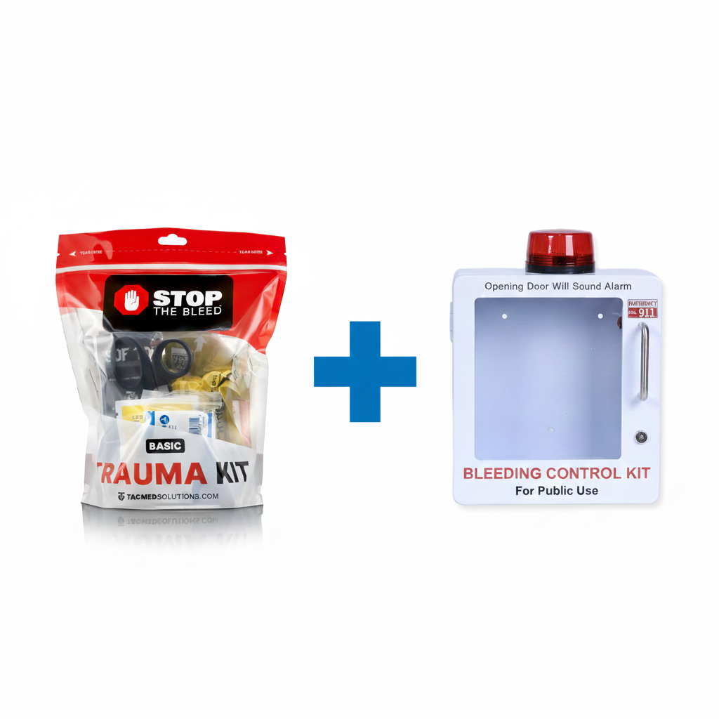 STOP THE BLEED Trauma Bleeding Control Kit + Emergency Wall Mount Cabinet