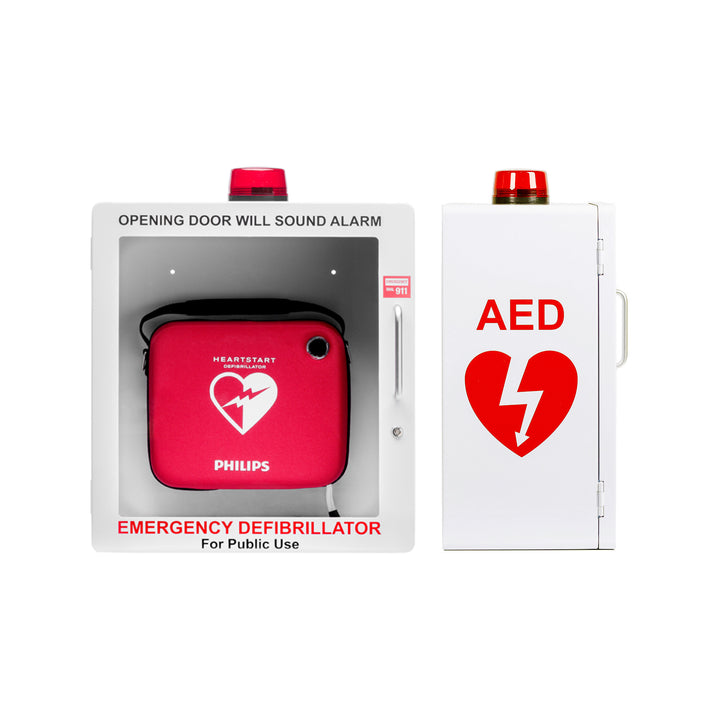 AED Defibrillator Wall Mount Cabinet | Optional Alarm & Lock | Durable Steel Frame | Fits All Brands of AED's for Public Spaces or Home