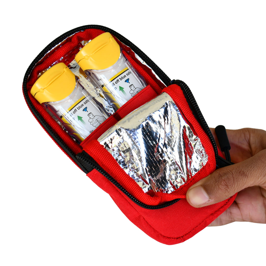 EpiPen Insulated Carry Case | Slim & Compact Design Holds 2 EpiPens & Medical Accessories | Made of Heavy Duty Canvas | Carabiner & Medical Id Card Included