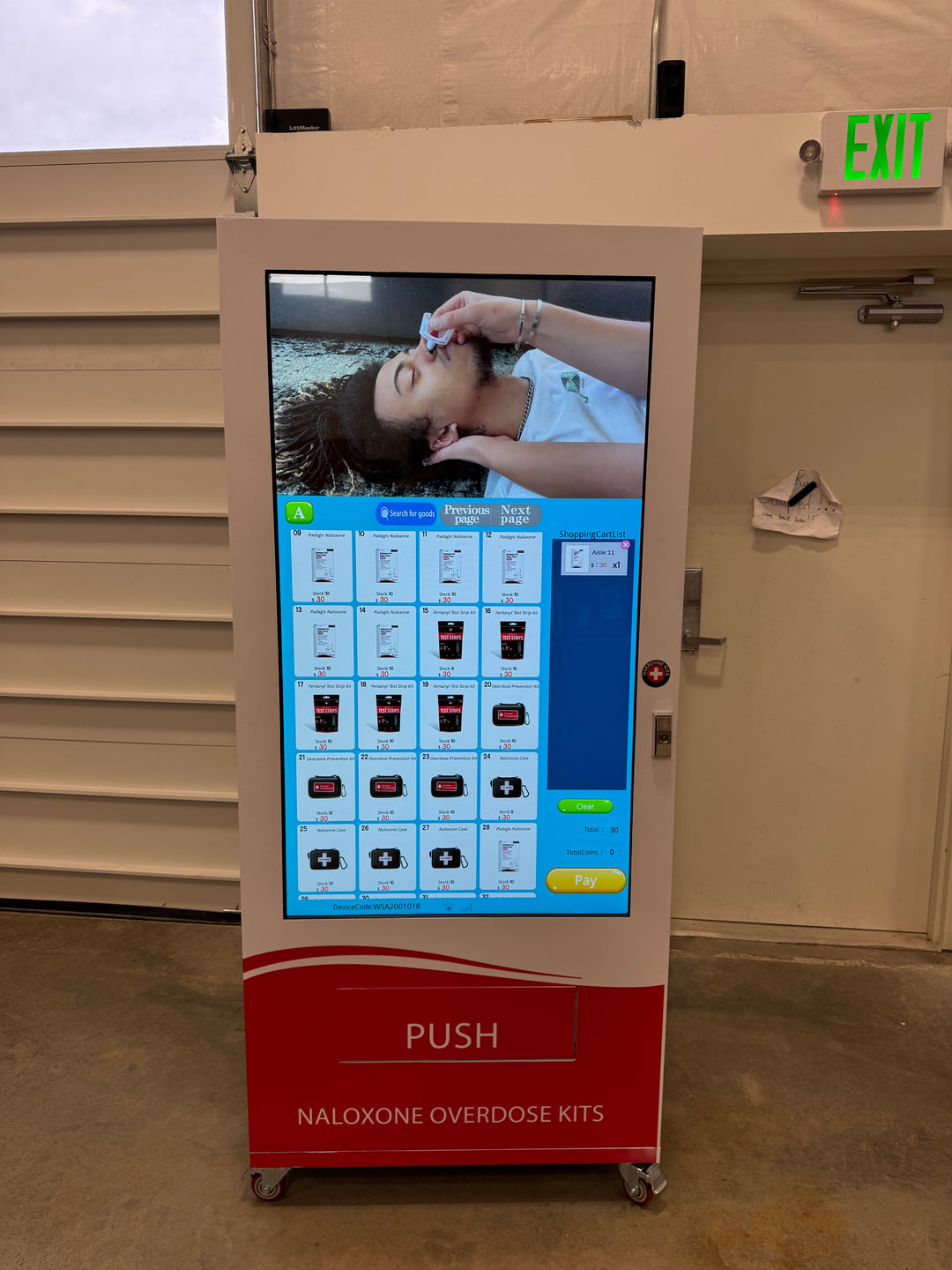 Naloxone Harm Reduction Vending Machine with 55" Video Screen