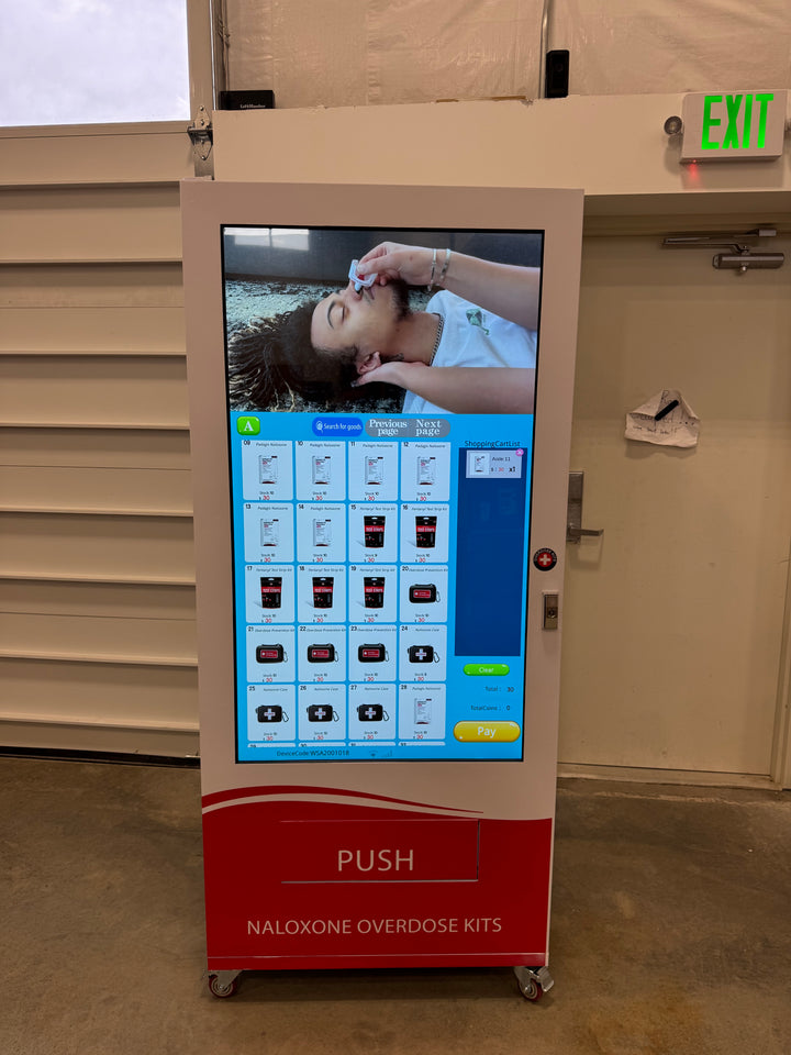 Naloxone Harm Reduction Vending Machine with 55" Video Screen