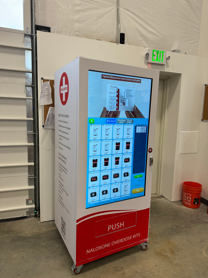 Naloxone Harm Reduction Vending Machine with 55" Video Screen