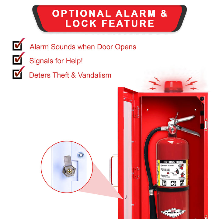 Fire Extinguisher Cabinet | Wall & Surface Mount | Holds 2.5 pound, 5 lb or 10 lb Extinguishers | Optional Alarm & Lock | Fire Safety Instructions Included