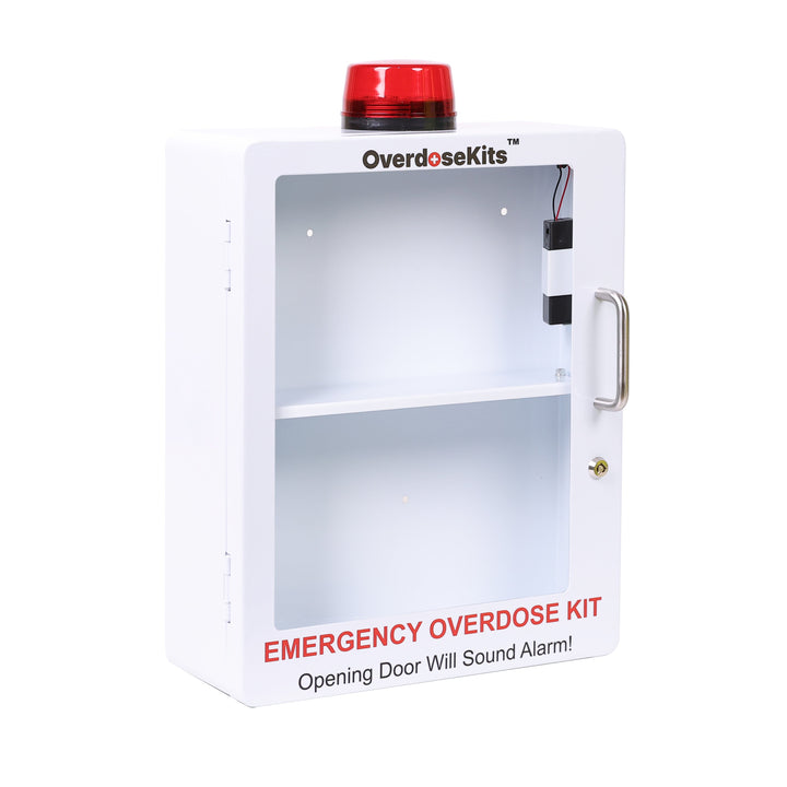 Large Naloxone Emergency Kit Cabinet - First Aid & Naloxone Compartments - White / Alarm & Lock -  8