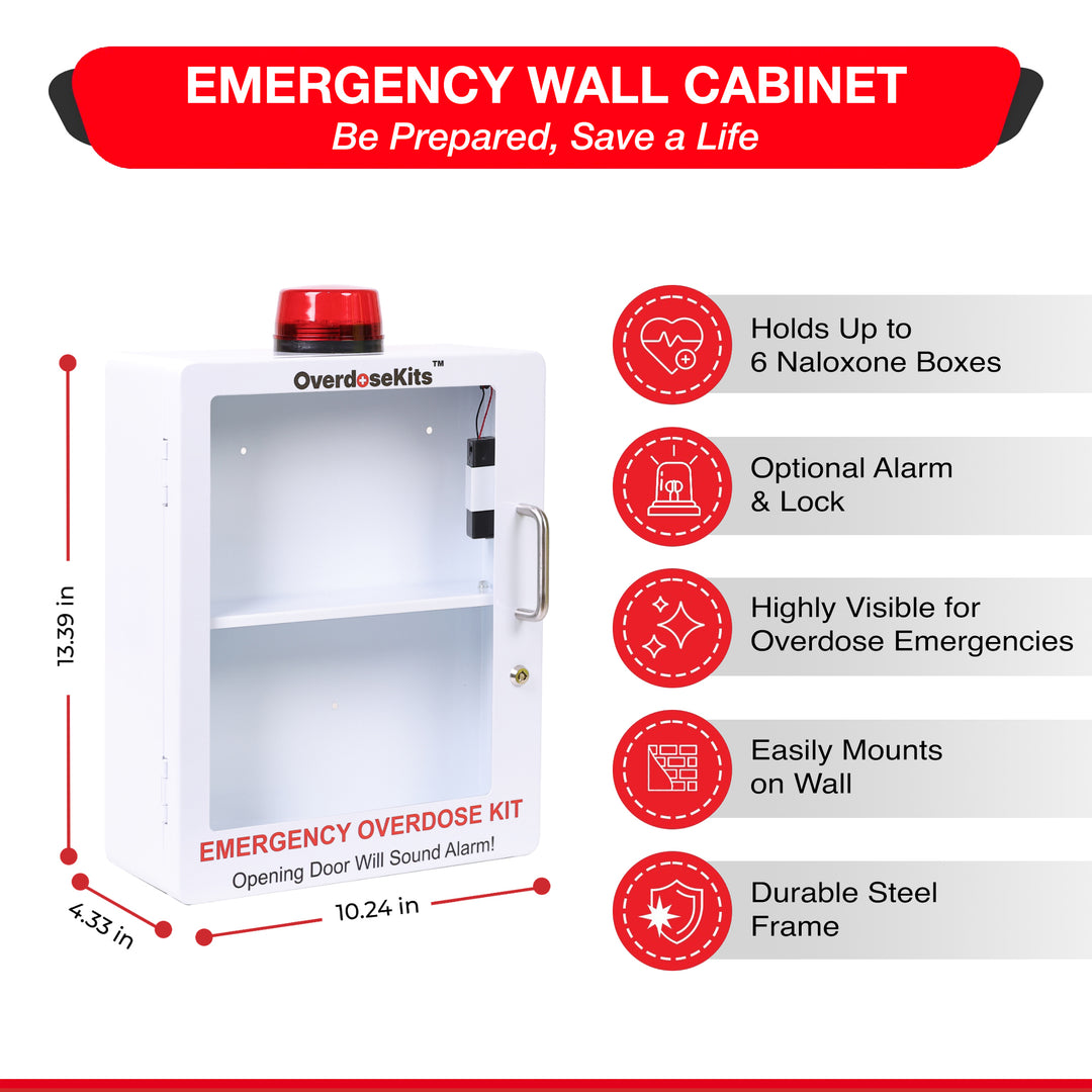 Large Naloxone Emergency Kit Cabinet - First Aid & Naloxone Compartments - White / Alarm & Lock -  3