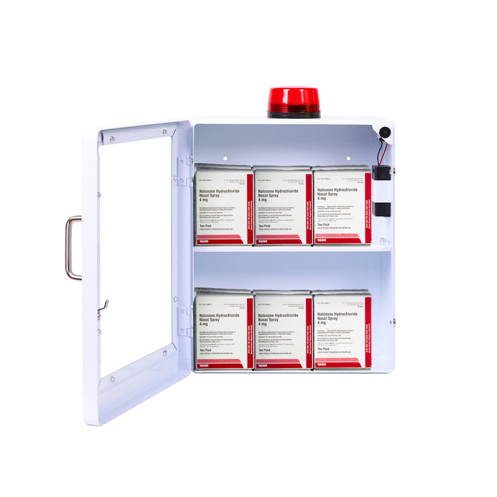 Large Naloxone Emergency Kit Cabinet - First Aid & Naloxone Compartments - White / Alarm & Lock -  2