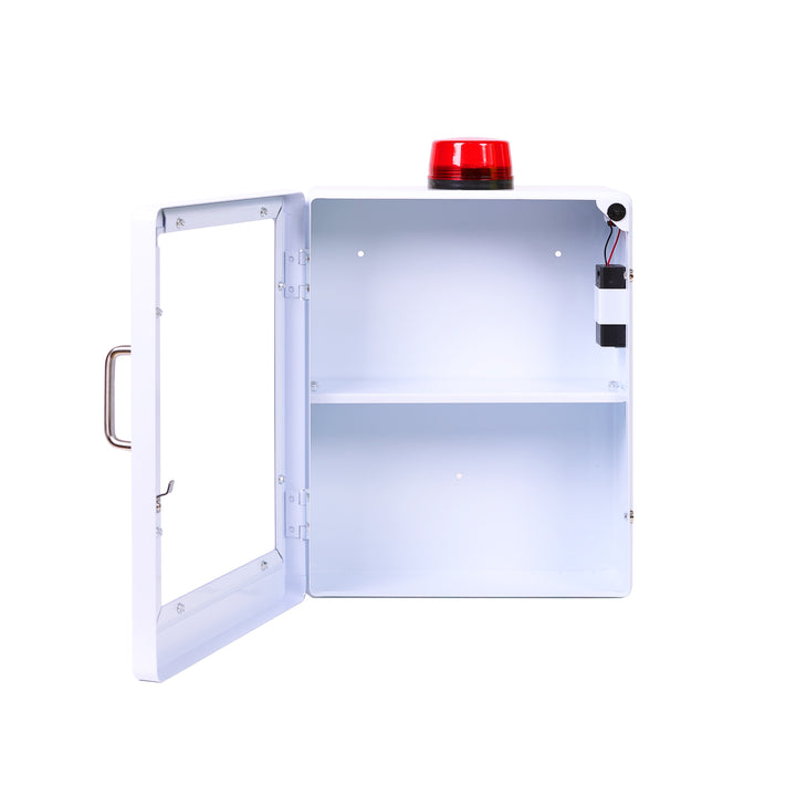 Large Naloxone Emergency Kit Cabinet - First Aid & Naloxone Compartments - White / Alarm & Lock -  9