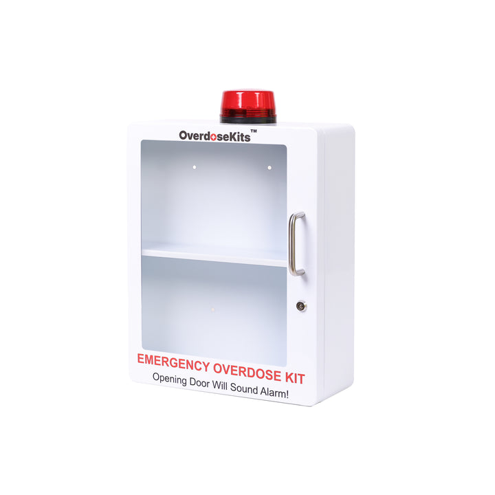 Large Naloxone Emergency Kit Cabinet - First Aid & Naloxone Compartments - White / Alarm & Lock -  11