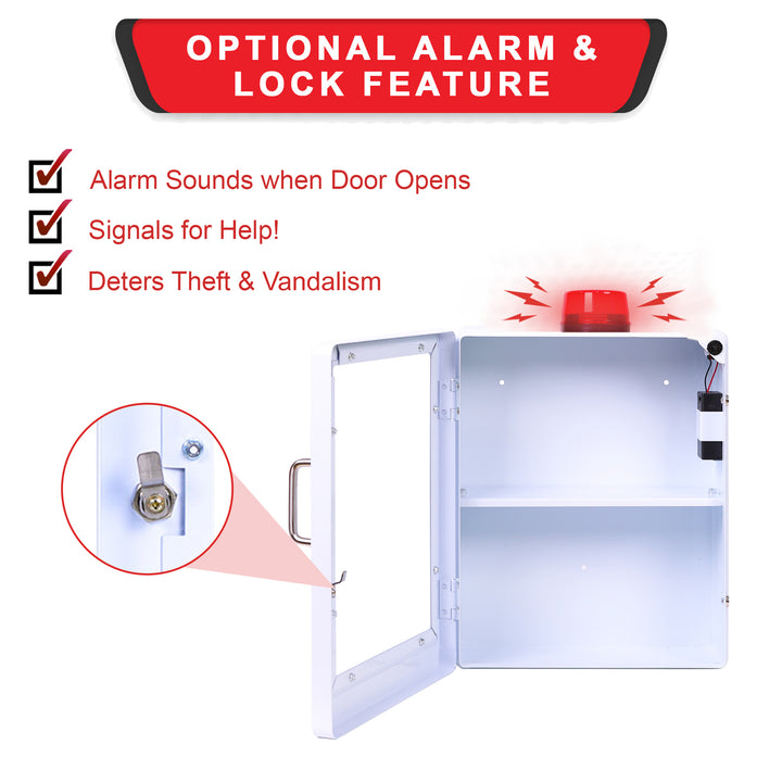 Large Naloxone Emergency Kit Cabinet - First Aid & Naloxone Compartments - White / Alarm & Lock -  4