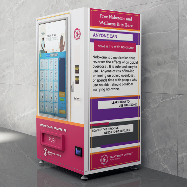 Naloxone Harm Reduction Vending Machine with 55" Video Screen