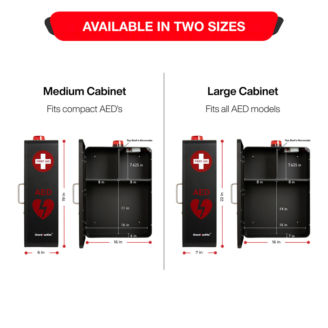 Emergency Medical Station Wall Mount Cabinet Box | Storage for AED, Naloxone, Bleeding Control & First Aid Kits