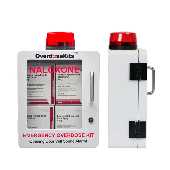 Naloxone Emergency Kit Wall Mount Cabinet Box | With Alarm & Lock | For Publicly Accessible Naloxone - White -  1
