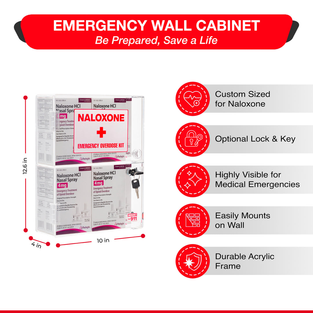 Naloxone & Bleeding Control Kit Emergency Wall Mount Cabinet (Clear)