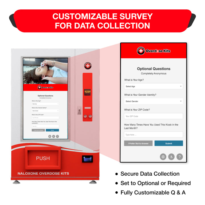 Naloxone Harm Reduction Smart Vending Machine with 55" Video Screen